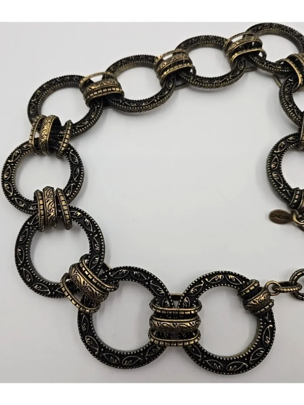 Chico's Heavy Chucky Metal Chain Belt Antique Brass Finish Adjustable up to 36